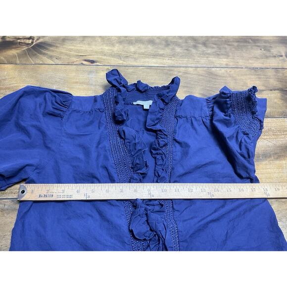 Anthropologie Love The Label Zuri Top Womens Small Blouse Ruffle Smocked Blue - Picture 10 of 14